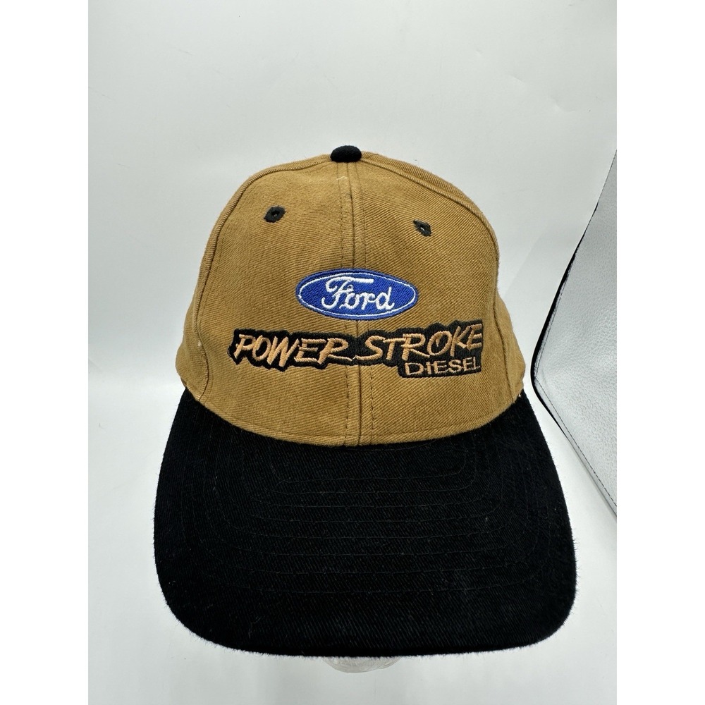 Vintage Retro Ford Power Stroke Diesel Hat Strapback Tan Black Dad Cap USA Truck